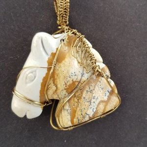 Picture jasper horsehead wirewrap pendant